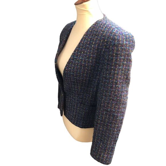 Vintage Michelle petites confetti blue wool blend boucle tweed short blazer - Picture 4 of 12